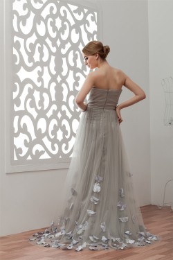 Handmade Flowers Sleeveless A-Line Satin Fine Netting Plus Size Prom/Formal Evening Dresses 02020531