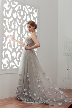 Handmade Flowers Sleeveless A-Line Satin Fine Netting Plus Size Prom/Formal Evening Dresses 02020531