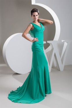 Mermaid/Trumpet Pleats Sleeveless V-Neck Prom/Formal Evening Dresses 02020536
