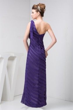 One-Shoulder Chiffon Long Purple Pleats Prom Evening Bridesmaid Dresses 02020539