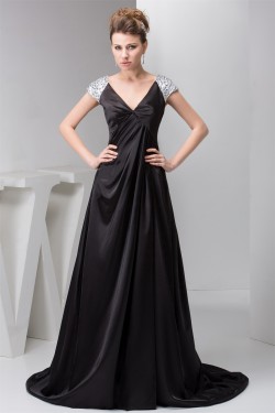 Pleats Silk like Satin Acrylic V-Neck A-Line Prom/Formal Evening Maternity Dresses 02020540