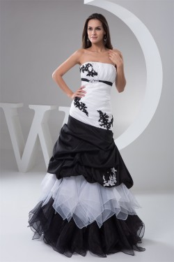 Ruffles Sleeveless A-Line Satin Taffeta Fine Netting Prom/Formal Evening Dresses 02020543
