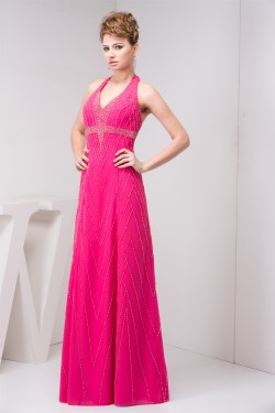 Chiffon Sleeveless Halter Beaded Prom Evening Formal Dresses 02020547