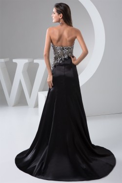 A-Line Sweetheart Brush Sweep Train Long Black Prom/Formal Evening Dresses 02020549