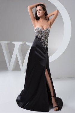A-Line Sweetheart Brush Sweep Train Long Black Prom/Formal Evening Dresses 02020549