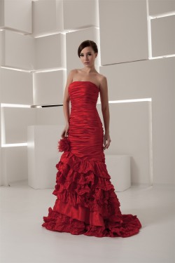 Satin Taffeta Handmade Flowers Sleeveless Prom/Formal Evening Dresses 02020551