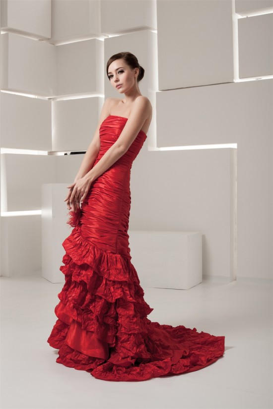 Satin Taffeta Handmade Flowers Sleeveless Prom/Formal Evening Dresses 02020551 Satin Taffeta Handmade Flowers Sleeveless Prom/Formal Evening Dresses 02020551