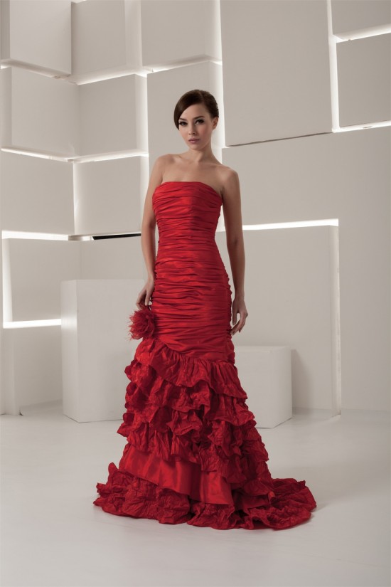 Satin Taffeta Handmade Flowers Sleeveless Prom/Formal Evening Dresses 02020551 Satin Taffeta Handmade Flowers Sleeveless Prom/Formal Evening Dresses 02020551