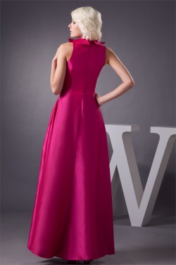 Satin Taffeta V-Neck Floor-Length Handmade Flowers Prom/Formal Evening Dresses 02020553