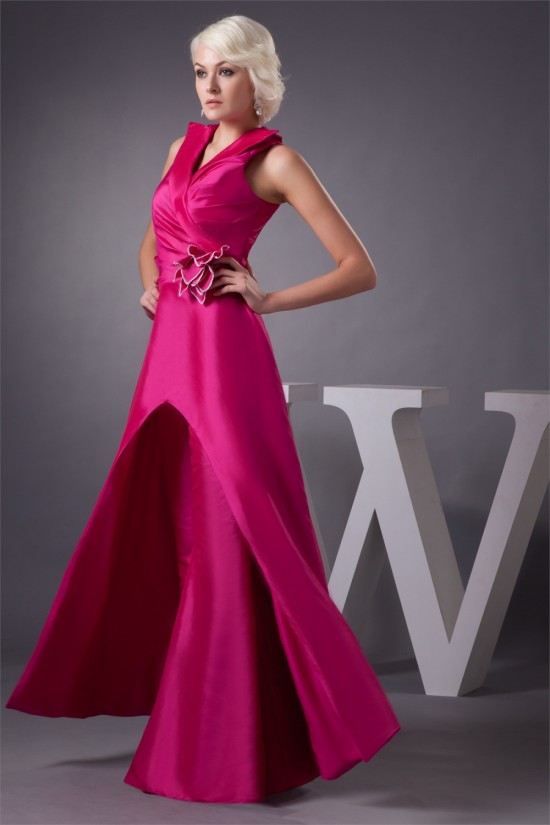 Satin Taffeta V-Neck Floor-Length Handmade Flowers Prom/Formal Evening Dresses 02020553 Satin Taffeta V-Neck Floor-Length Handmade Flowers Prom/Formal Evening Dresses 02020553