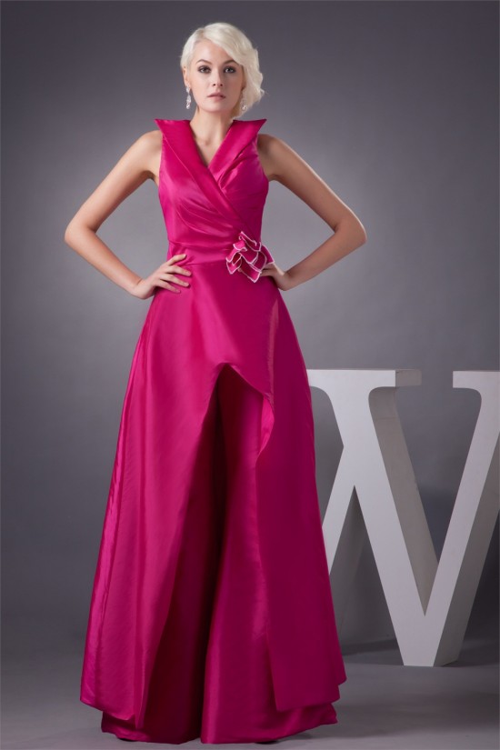 Satin Taffeta V-Neck Floor-Length Handmade Flowers Prom/Formal Evening Dresses 02020553 Satin Taffeta V-Neck Floor-Length Handmade Flowers Prom/Formal Evening Dresses 02020553
