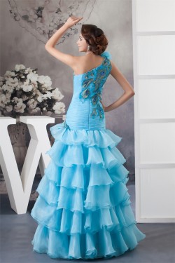 Satin Tiered Princess One-Shoulder Sleeveless Prom/Formal Evening Dresses 02020554