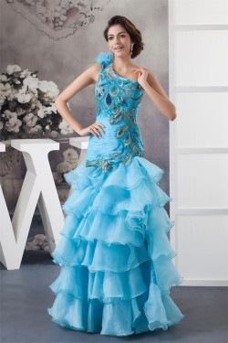 Satin Tiered Princess One-Shoulder Sleeveless Prom/Formal Evening Dresses 02020554
