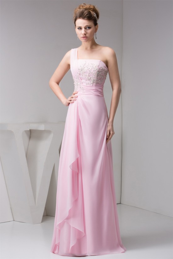 Sheath/Column Beading One-Shoulder Floor-Length Best Bridesmaid Dresses 02020556