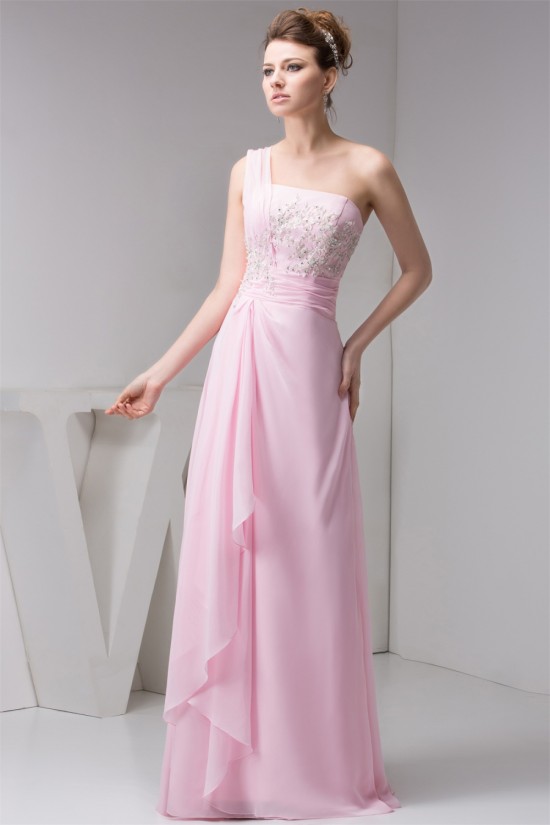 Sheath/Column Beading One-Shoulder Floor-Length Best Bridesmaid Dresses 02020556