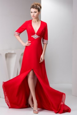 Sheath/Column Half Elbow Length V-Neck Prom/Formal Evening Dresses 02020559