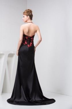 Silk like Satin Halter Sleeveless Split Front Evening Prom Formal Dresses 02020568