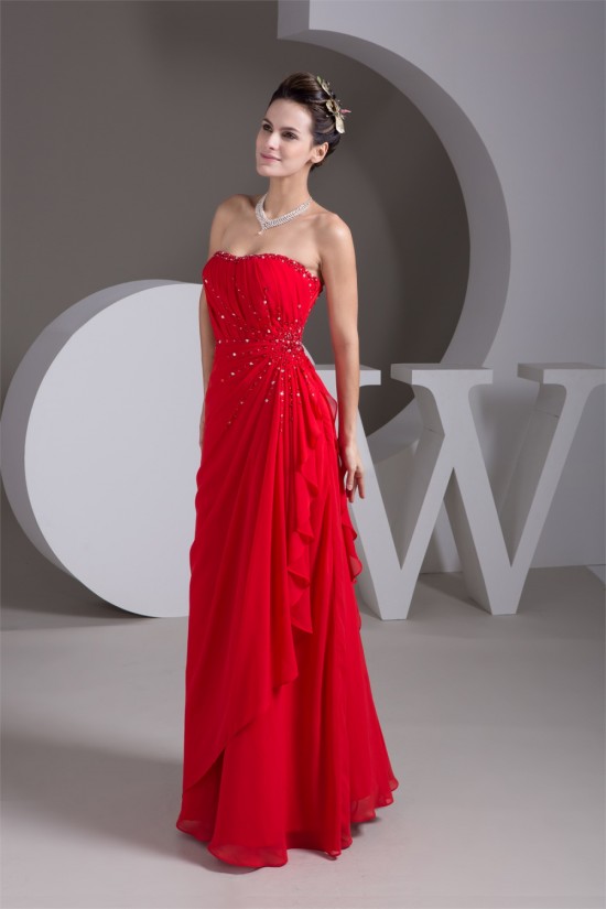 Sleeveless A-Line Beading Floor-Length Chiffon Prom Evening Party Dresses 02020570