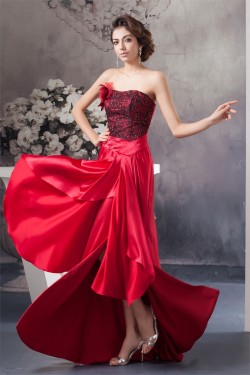 Sleeveless Asymmetrical Lace Handmade Flowers Prom/Formal Evening Dresses 02020573