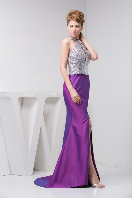 Split Front Taffeta Sleeveless Halter Mermaid/Trumpet Mother of the Bride Dresses 02020593