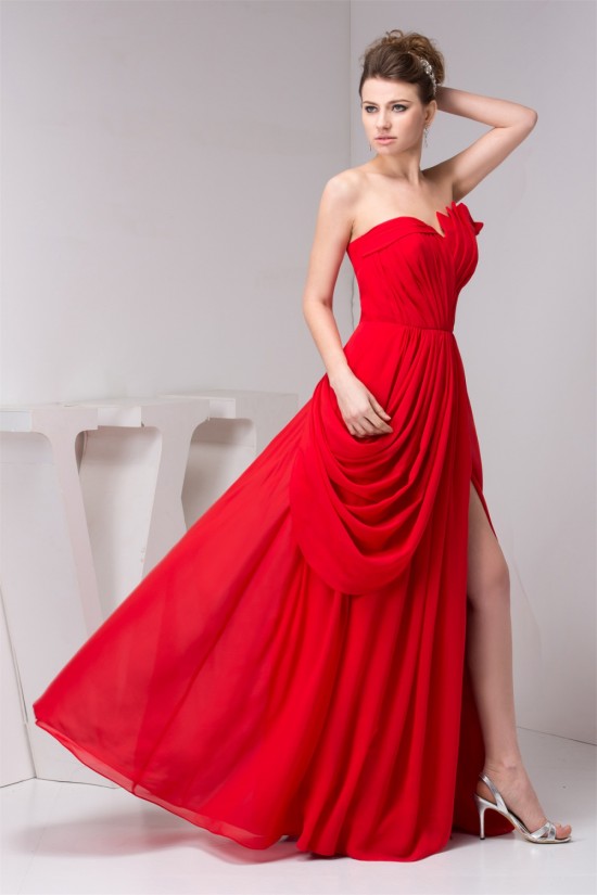 A-Line Pleats Sweetheart Floor-Length Chiffon Prom Evening Party Dresses 02020597