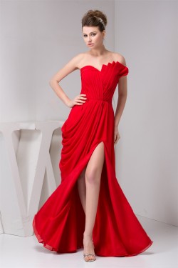 A-Line Pleats Sweetheart Floor-Length Chiffon Prom Evening Party Dresses 02020597
