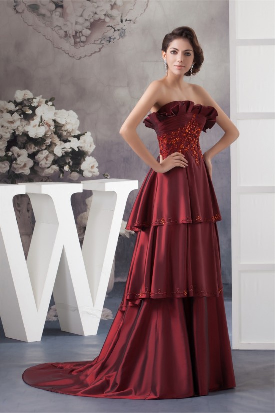 Taffeta Sleeveless Brush Sweep Train Scalloped Prom/Formal Evening Dresses 02020601