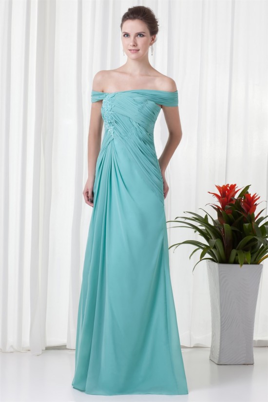 A-Line Beading Chiffon Floor-Length Off-the-Shoulder Prom/Formal Evening Dresses 02020608