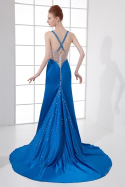 A-Line Beading Elastic Woven Satin Brush Sweep Train Prom/Formal Evening Dresses 02020609