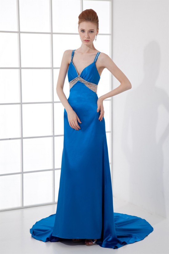 A-Line Beading Elastic Woven Satin Brush Sweep Train Prom/Formal Evening Dresses 02020609 A-Line Beading Elastic Woven Satin Brush Sweep Train Prom/Formal Evening Dresses 02020609