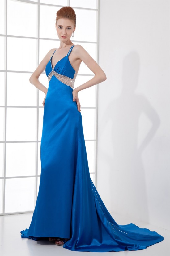 A-Line Beading Elastic Woven Satin Brush Sweep Train Prom/Formal Evening Dresses 02020609 A-Line Beading Elastic Woven Satin Brush Sweep Train Prom/Formal Evening Dresses 02020609
