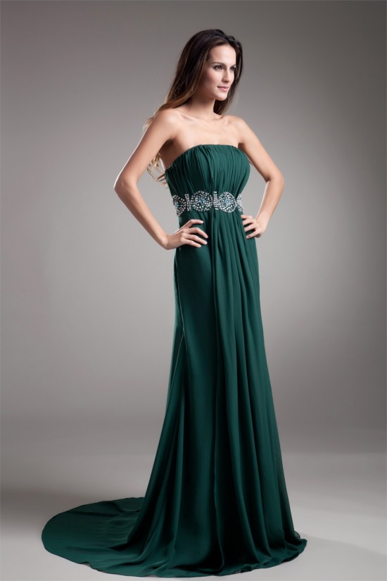 A-Line Beading Strapless Brush Sweep Train Prom/Formal Evening Dresses 02020611