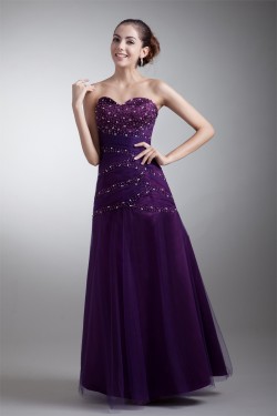 A-Line Floor-Length Ruffles Satin Net Beaded Long Purple Prom/Formal Evening Dresses 02020621