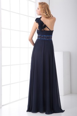 A-Line Handmade Flowers Chiffon Elastic Woven Satin Prom/Formal Evening Dresses 02020624