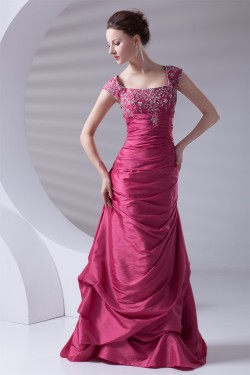 A-Line Taffeta Capped Sleeves Floor-Length Prom/Formal Evening Dresses 02020638