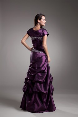 A-Line Taffeta Pleats Floor-Length Short Sleeve Mother of the Bride Dresses 02020639
