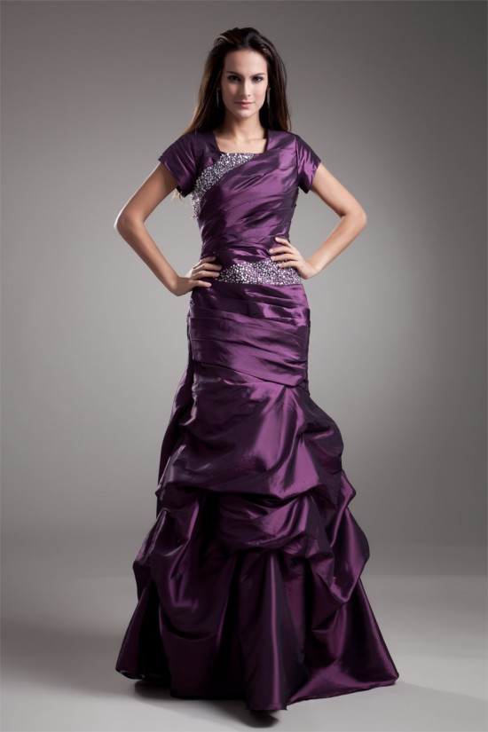 A-Line Taffeta Pleats Floor-Length Short Sleeve Mother of the Bride Dresses 02020639 A-Line Taffeta Pleats Floor-Length Short Sleeve Mother of the Bride Dresses 02020639
