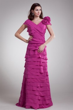 A-Line V-Neck Handmade Flowers Chiffon Prom/Formal Evening Dresses 02020640