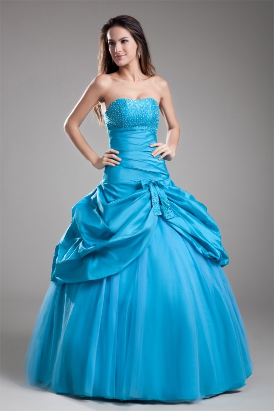 Ball Gown Beading Taffeta Fine Netting Floor-Length Prom/Formal Evening Dresses 02020648