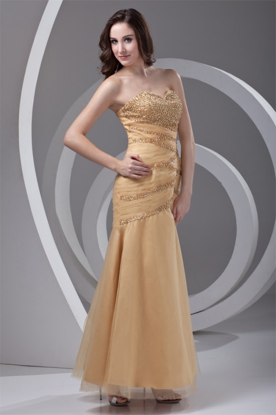 Beading Ankle-Length Satin Netting Sleeveless Prom/Formal Evening Dresses 02020655