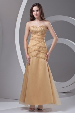 Beading Ankle-Length Satin Netting Sleeveless Prom/Formal Evening Dresses 02020655