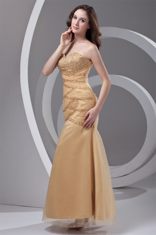 Beading Ankle-Length Satin Netting Sleeveless Prom/Formal Evening Dresses 02020655
