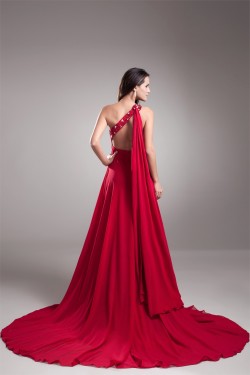 Beading One-Shoulder Chiffon Silk like Satin Prom/Formal Evening Dresses 02020662