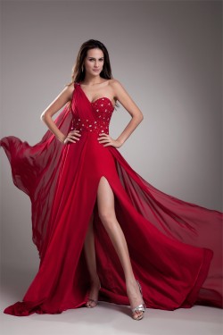 Beading One-Shoulder Chiffon Silk like Satin Prom/Formal Evening Dresses 02020662