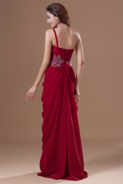 Beading Sheath/Column One-Shoulder Chiffon Silk like Satin Prom/Formal Evening Dresses 02020676