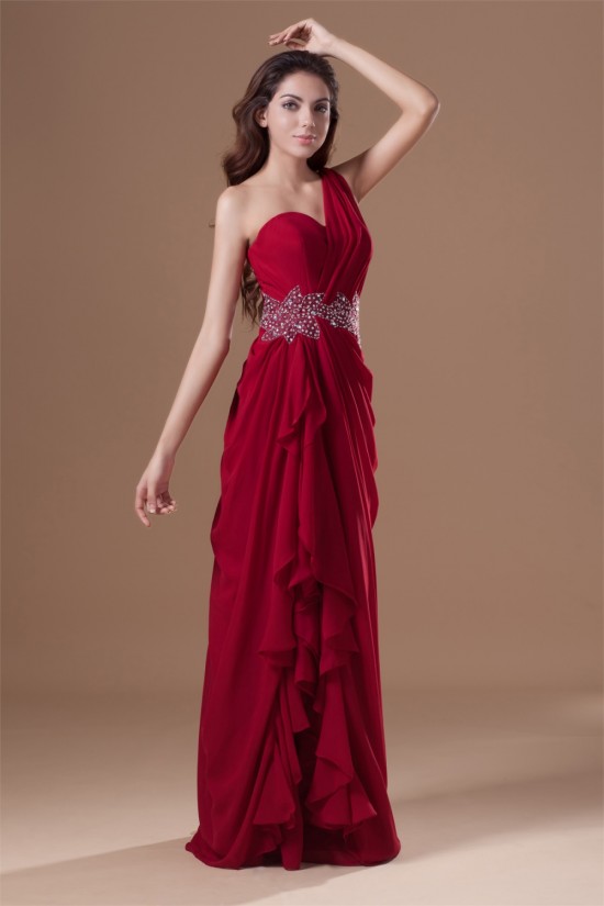 Beading Sheath/Column One-Shoulder Chiffon Silk like Satin Prom/Formal Evening Dresses 02020676 Beading Sheath/Column One-Shoulder Chiffon Silk like Satin Prom/Formal Evening Dresses 02020676