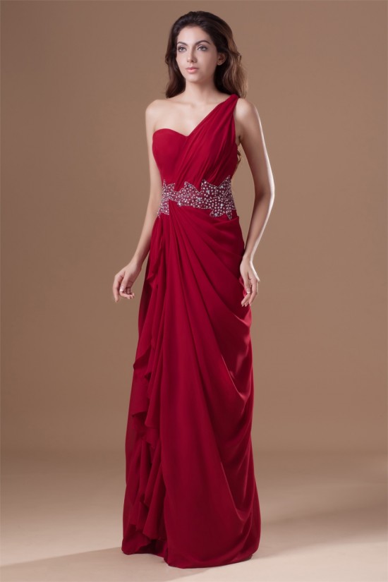 Beading Sheath/Column One-Shoulder Chiffon Silk like Satin Prom/Formal Evening Dresses 02020676 Beading Sheath/Column One-Shoulder Chiffon Silk like Satin Prom/Formal Evening Dresses 02020676