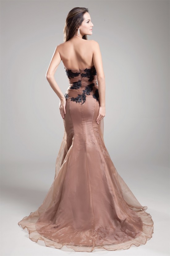 Mermaid/Trumpet Beading Strapless Satin Organza Prom/Formal Evening Dresses 02020680 Mermaid/Trumpet Beading Strapless Satin Organza Prom/Formal Evening Dresses 02020680