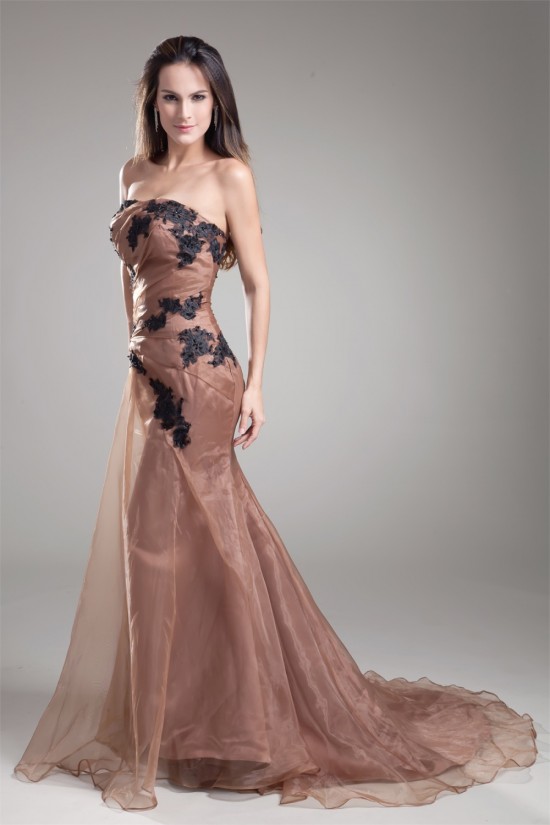 Mermaid/Trumpet Beading Strapless Satin Organza Prom/Formal Evening Dresses 02020680 Mermaid/Trumpet Beading Strapless Satin Organza Prom/Formal Evening Dresses 02020680