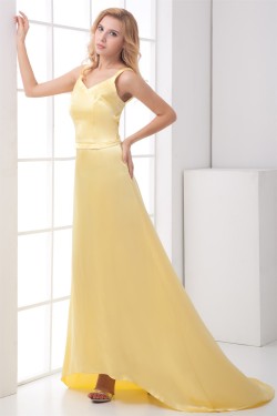 Brush Sweep Train A-Line V-Neck Criss Cross Prom/Formal Evening Dresses 02020687
